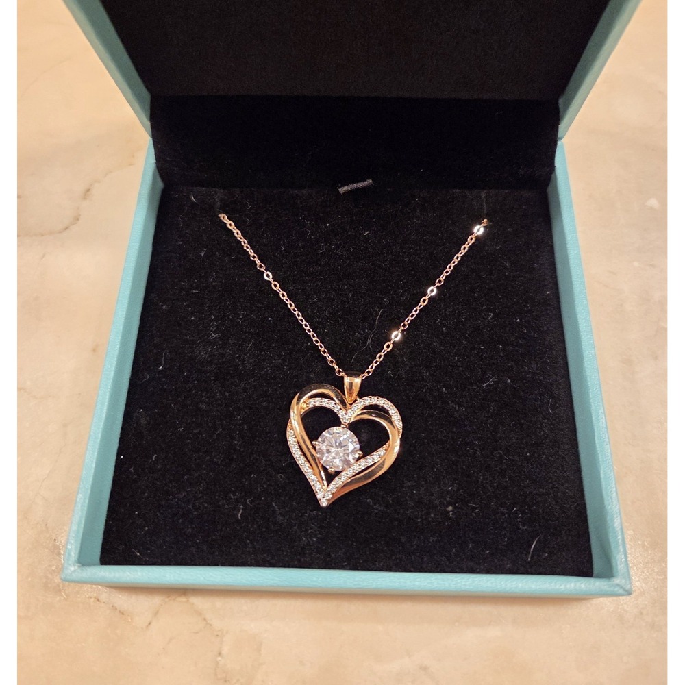 New Louisa Secret 14k Rose Gold Over Sterling Silver Necklace Double Heart